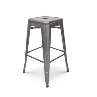 Tabouret De Bar En Métal Brut Aspect Galvanisé Style Industriel - Sans Dossier - Hauteur 66 Cm