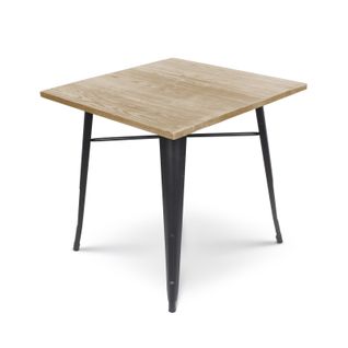Table Style Industriel En Métal Noir Mat Et Bois Clair - 60x60cm