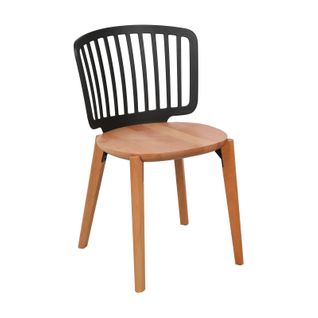 Chaise Eira Design Scandinave – Dossier Résine Noir, Assise Bois – Pieds Bois Naturel