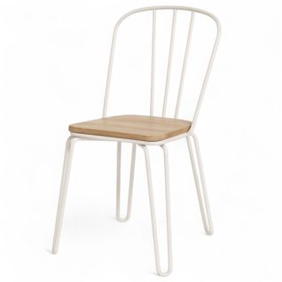 Chaise En Métal Blanc Mat Style Industriel Et Assise En Bois Clair – Pieds En Épingle