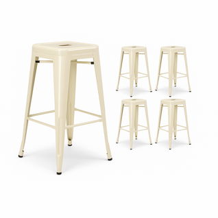 Lot De 4 Tabourets Design Industriels – Métal Beige Brillant – Cuisine, Bar, Ilot Central