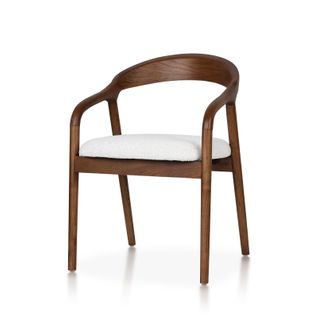 Chaise Style Scandinave En Bois Couleur Noyer Avec Assise En Tissu Beige Clair Chiné – Élégance Et