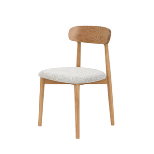 Chaise En Bois Massif Naturel Avec Assise Confortable En Tissu Chiné Gris Clair