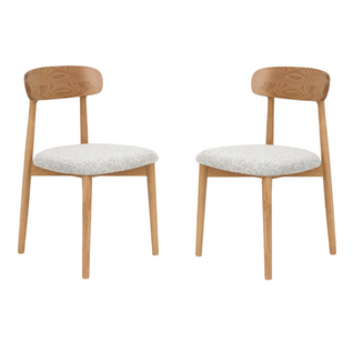 Lot De 2 Chaises En Bois Massif Naturel Avec Assise Confortable En Tissu Chiné Gris Clair