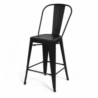 Chaise De Bar Industrielle En Métal Noir Mat Avec Dossier – Hauteur Assise 66 Cm – Style Vintage Et