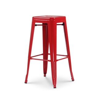 Tabouret De Bar En Métal Rouge Brillant Style Industriel - Sans Dossier - Hauteur 76 Cm