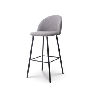 Chaise De Bar Design Moderne Avec Dossier – Tabouret Haut Confortable En Tissu Gris Et Pieds Métal