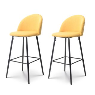 Lot De 2 Chaises De Bar Design Moderne Avec Dossier – Tabouret Haut En Tissu Jaune Et Pieds Métal N