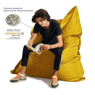 Pouf XXL Intérieur Extérieur Déhoussable En Tissu Jaune 140x180cm