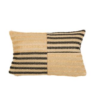Housse De Coussin Effet Raphia - Rectangle - 50x30cm - Bi-colore à Rayures Noires