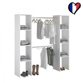 Elysée - Dressing Blanc Avec 6 Étagères Et 2 Penderies : 180 X 40 X 180 Cm
