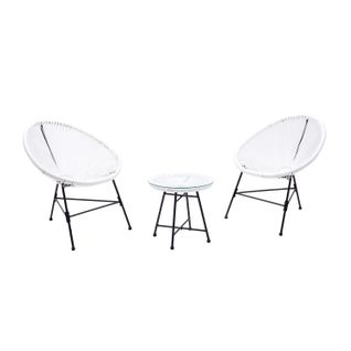 Acapulco : Ensemble 2 Fauteuils Oeuf + Table Basse Blanc