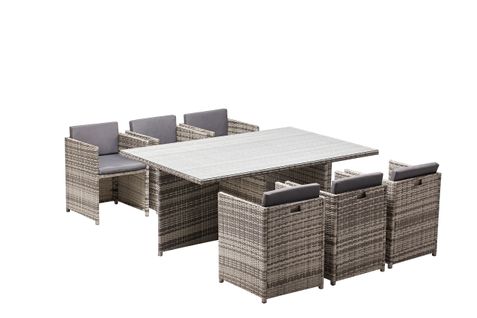 Miami 6 Gris : Ensemble 6 Personnes En Résine Tressée De Plusieurs Nuances De Gris Poly Rotin