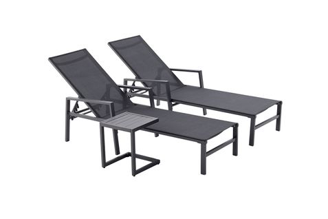 Bari - Lot De 2 Transats Avec Table D'appoint Noir