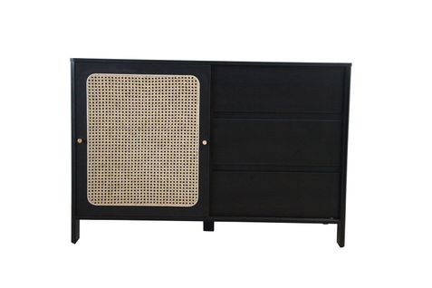 Bali - Buffet En Bois Noir Et Cannage
