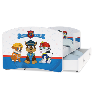 Lit Enfant Happy 80x160 Pat Patrouille Blanc Livré Avec Sommiers, Tiroir Et Matelas En Mousse De 7cm