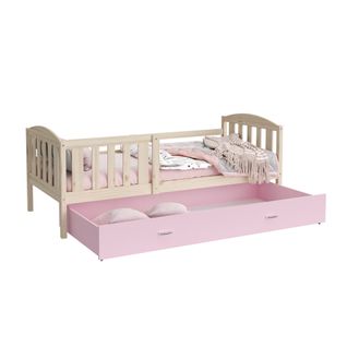 Lit Enfant Teo 90x190 Pin - Rose Livré Avec Sommiers, Tiroir Et Matelas En Mousse De 7cm