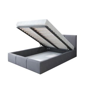 Lit Double Tesia 160x200 + Coffre - Sommier Inclus Gris Clair