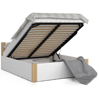 Lit Coffre Boston 160x200 - Sommier Inclus Pin - Blanc