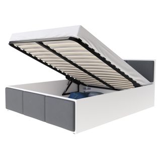 Lit Panama T 120x200 + Coffre - Sommier Inclus Blanc - Gris Foncé