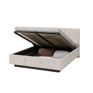 Lit Coffre Raveiro 160 X 200 Cm Avec Sommier à Lattes Relevable Crème