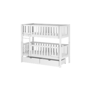 Lit Superposé Caly 80x180 - Bois Massif - 2 Tiroirs Blanc