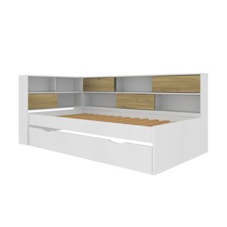 Pack Lit Cosy Avec Tiroir Et Matelas Play   Blanc Et Bois 90x190 Cm