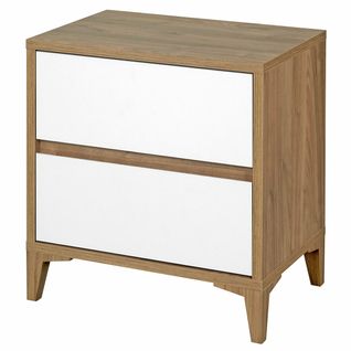 Chevet Avec 2 Tiroirs Kima   Noyer Et Blanc