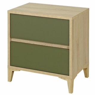 Chevet Avec 2 Tiroirs Kima   Chêne Et Vert