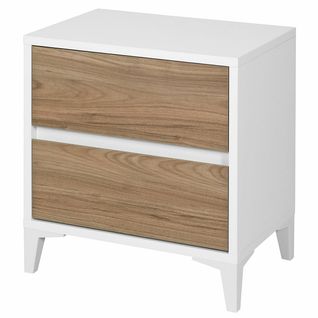 Chevet Avec 2 Tiroirs Kima   Blanc Et Noyer