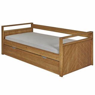Pack Lit Banquette Gigogne Avec Matelas Ivy   Bois 90x200 Cm