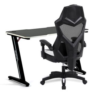 Pack Bureau Desk120z-white et Fauteuil Ams-309-wh - Finition Blanc - Largeur 1m20 - Style Carbone