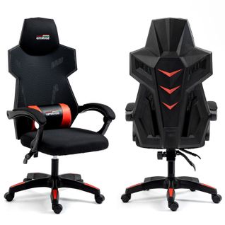 Fauteuil Gamer Ou Bureau Ams-209  Tissu Type Mesh - Coloris Noir et Rouge - Coussin Lombaire