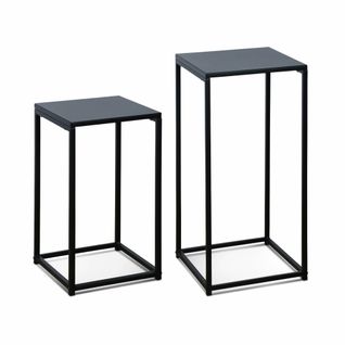 Lot De 2 Tables D'appoint Gigognes Noires - Industrielle - Bouts De Canapé 34x34x74cm / 30x30x54cm