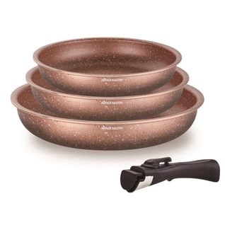 Set De 3 Poêles Arthur Martin En Aluminium Avec Poignée Amovible - 20, 24, 28 Cm - Tous Feux