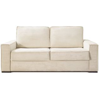 Canapé Convertible 3 Places En Velours Côtelé Beige, Ouverture Express, Matelas HD 140x190 - Mattia