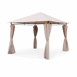 Tonnelle 3x3 M - Elusa - Toile Beige - Pergola Avec Rideaux. Tente De Jardin. Barnum. Chapiteau.
