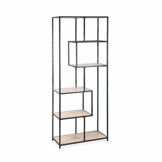 Etagère En Métal Noir Et Décor Bois - Loft - Bibliothèque 6 Niveaux. L 77 X L 33 X H 185cm
