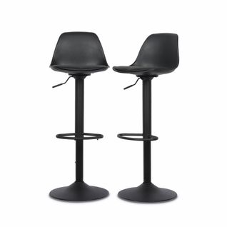 Lot De 2 Tabourets De Bar Réglables 61.5/83.5cm - Noah - Simili Cuir Noir - Hauteur Réglable.