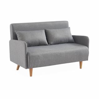 Canapé Convertible En Tissu - Panam - 2 Places Scandinave. Pieds Bois Clair. Gris Clair. Banquette.