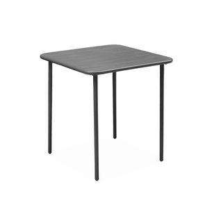 Table De Jardin Métal 2 Places. Anthracite. Amelia. 70x70cm. Traitement Antirouille. Lattes Et