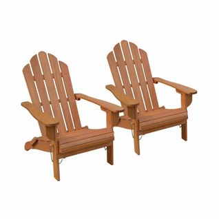 Lot De 2 Fauteuils De Jardin En Bois - Adirondack Salamanca- Eucalyptus. Chaises De Terrasse Rétro.