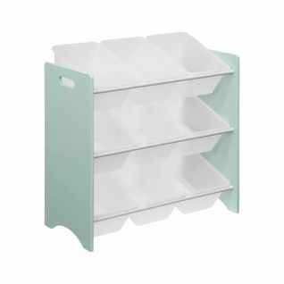 Meuble De Rangement Pour Enfant Avec 9 Casiers. Vert Céladon - Tobias - Mdf Décor Bois Naturel.