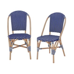 Lot De 2 Chaises Empilables Bistrot En Rotin Et Polyrotin Bleu Et Blanc. L 48 X P 58 X H 90cm