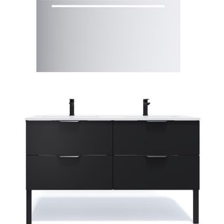 Meuble De Salle De Bain Double Vasque 140cm 4 Tiroirs Noir + Miroir - Soho
