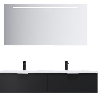 Meuble De Salle De Bain Double Vasque 140cm 2 Tiroirs Noir + Miroir - Soho