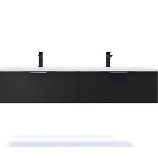 Meuble De Salle De Bain Double Vasque 140cm 2 Tiroirs Noir - Soho
