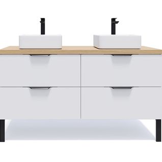 Meuble De Salle De Bain 2 Vasques Posées 140cm 4 Tiroirs Blanc - Soho