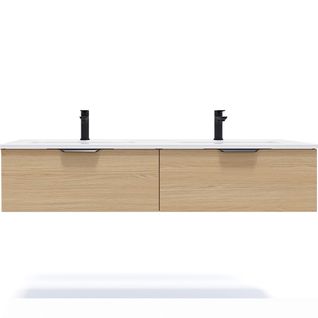 Meuble De Salle De Bain Double Vasque 140cm 2 Tiroirs Chêne - Soho