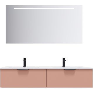 Meuble De Salle De Bain Double Vasque 140cm 2 Tiroirs Abricot + Miroir - Soho